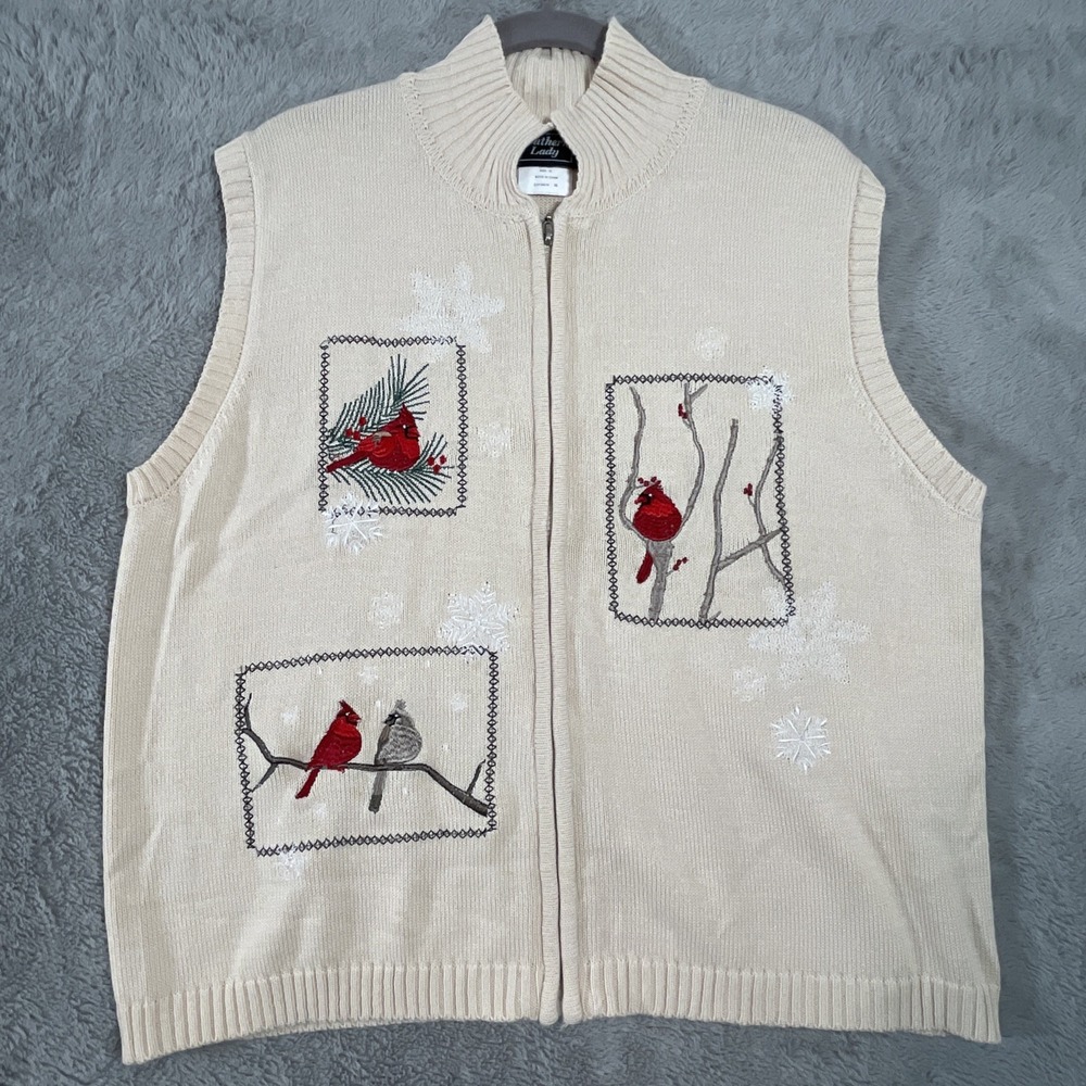 Vintage Sweater Vest Womens XL Southern Lady Cardinal Birds Holiday Outdoor EUC